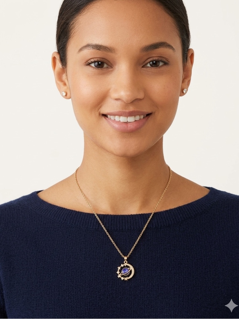 Gold-Tone Moon & Star Pendant Necklace with Purple Center -